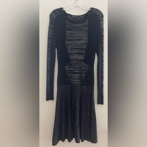 BCBGMaxAzria Black and Silver Long Sleeve Knit Dress
Size M